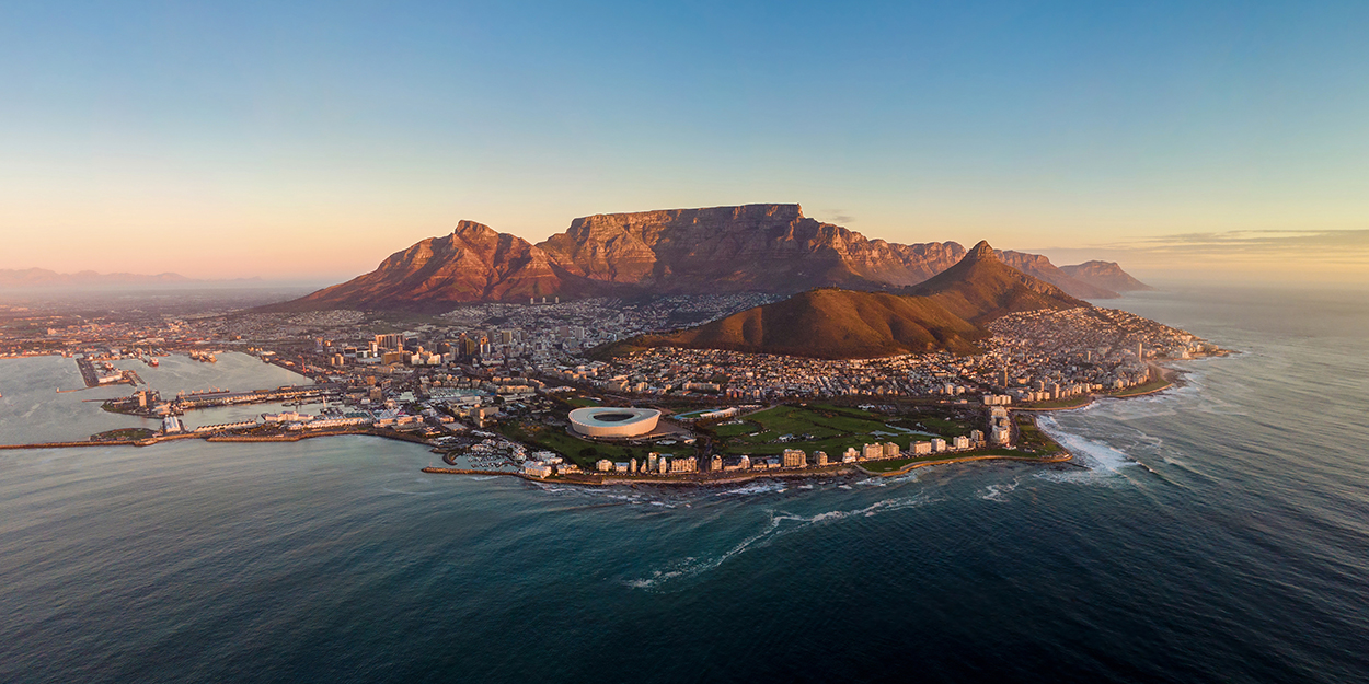 Aerial Panorama of Cape Town at Sunset, Western Cape, South Afri